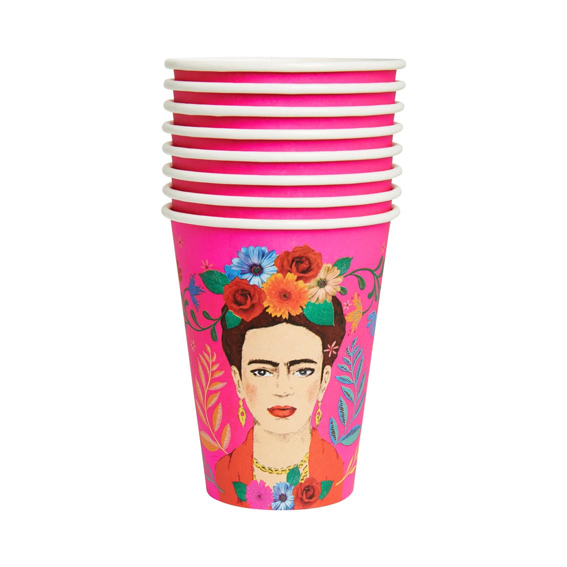 Talking Tables Disposable Pink Paper Party Cups Boho Frida Kahlo Themed Table Decorations  Home Recyclable  Eco-friendly  For Summer  Birthday  BBQ  Celebration  Fiesta (340ml/12oz) Pack of 8